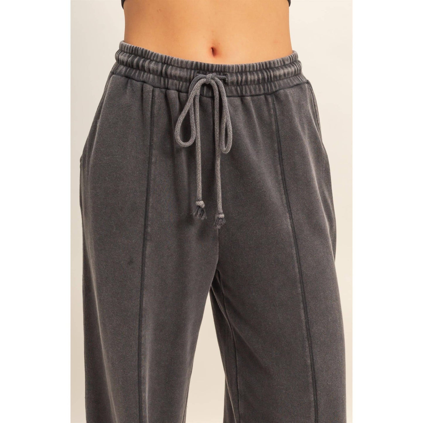 Acid Wash French Terry Wide-Leg Pants