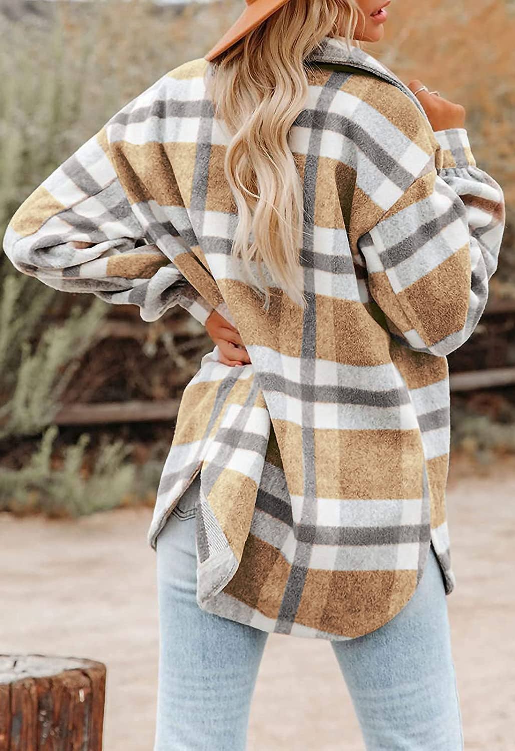 Women's Plaid Button Down Flannel Shirt Jacket