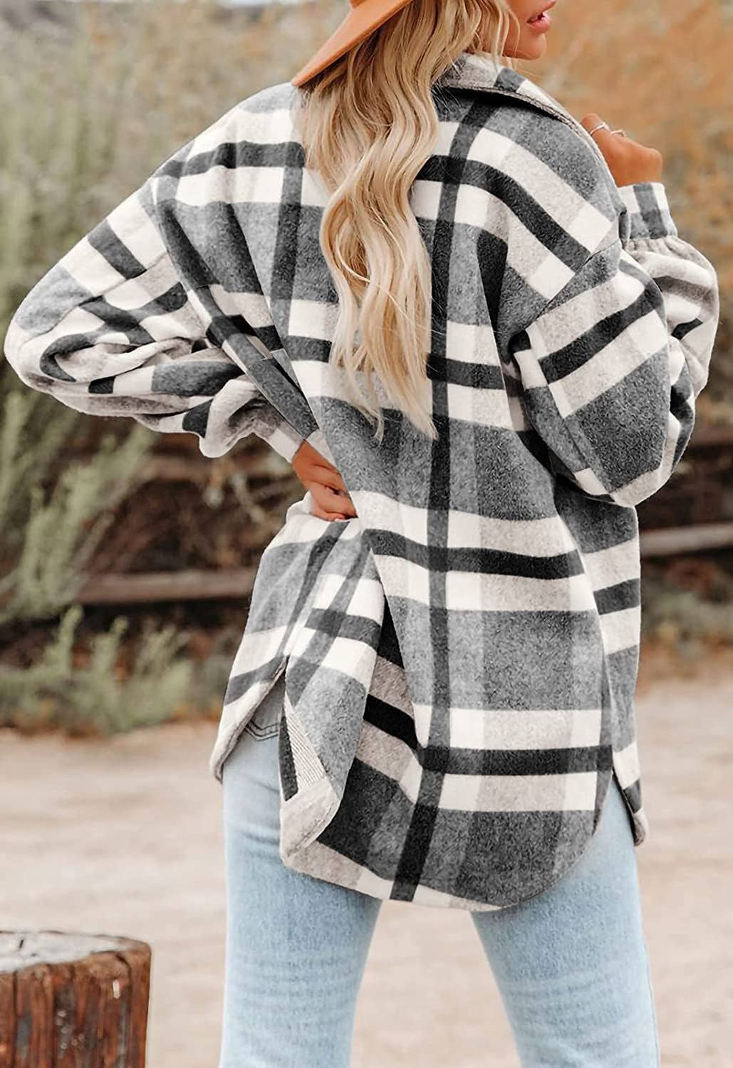 Women's Plaid Button Down Flannel Shirt Jacket