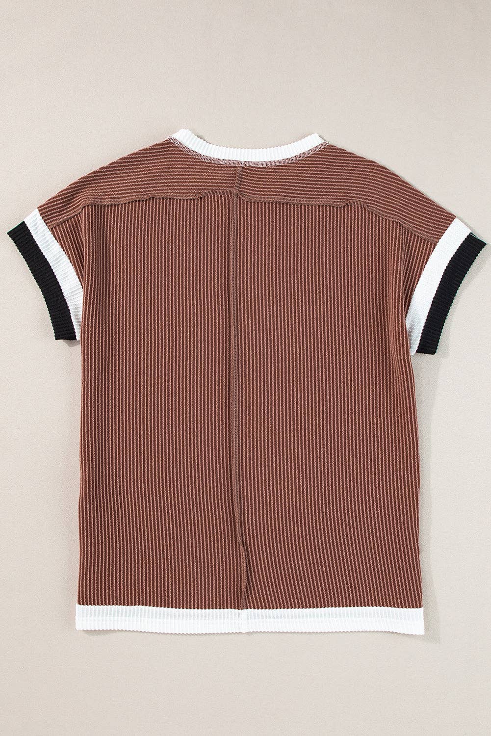Textured Contrast Trim Round Neck T Shirt