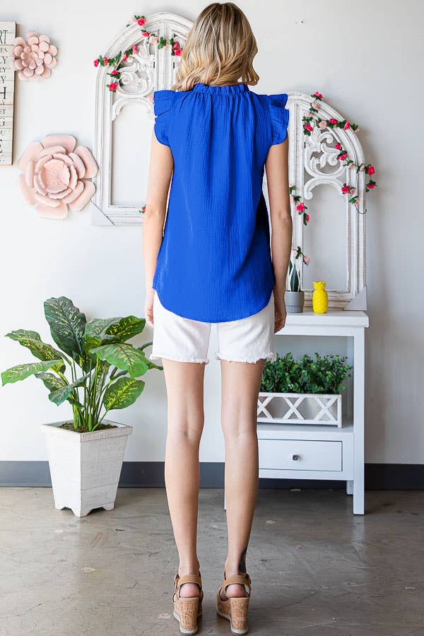 Ruffle Neck Women's Cotton Blouse