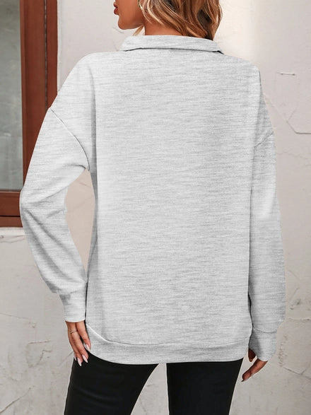 Light Gray Semi-Zipper Long-Sleeved Sweatshirt