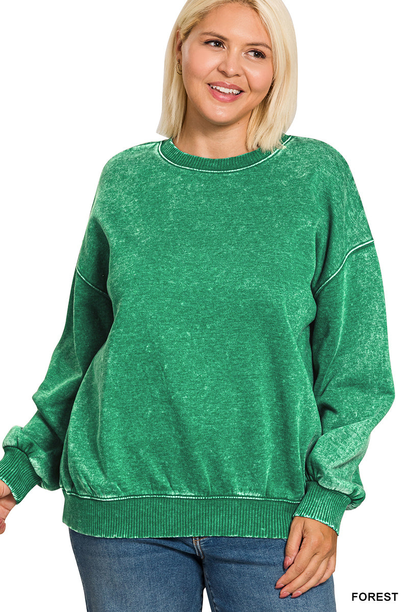 Forest Plus Acid Washed Fleece Oversized Pullover
