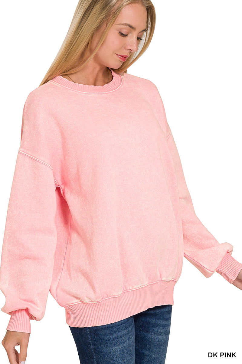DK Pink Acid Washed Fleece Oversized Pullover