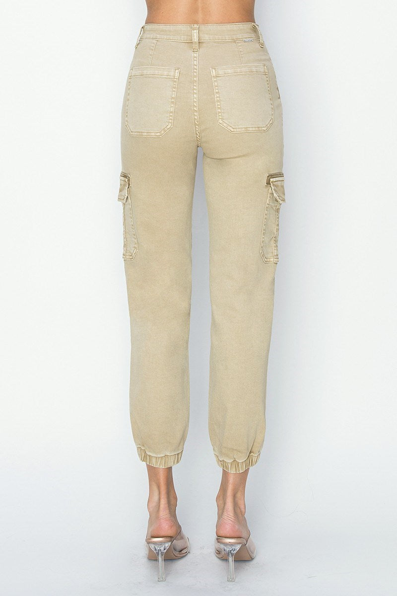 Risen High Rise Crop Cargo Joggers Stone