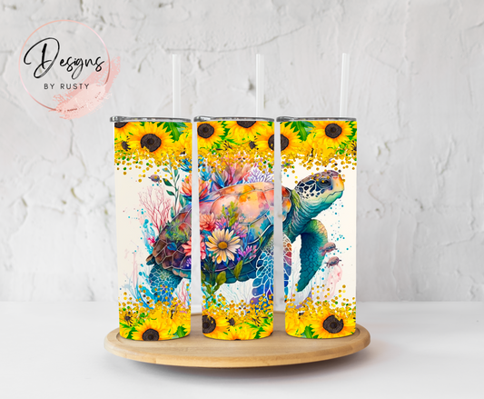 Sunflowers And Sea Turtle Tumbler