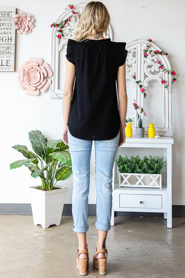Ruffle Neck Women's Cotton Blouse