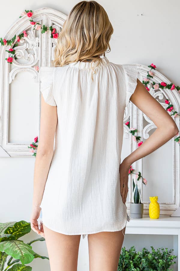 Ruffle Neck Women's Cotton Blouse