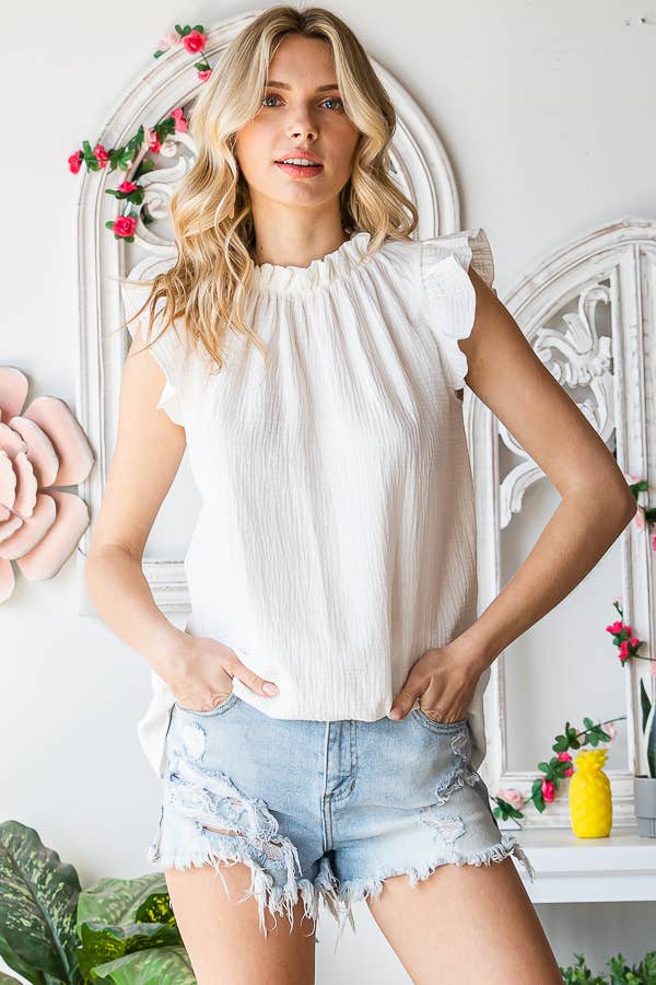 Ruffle Neck Women's Cotton Blouse