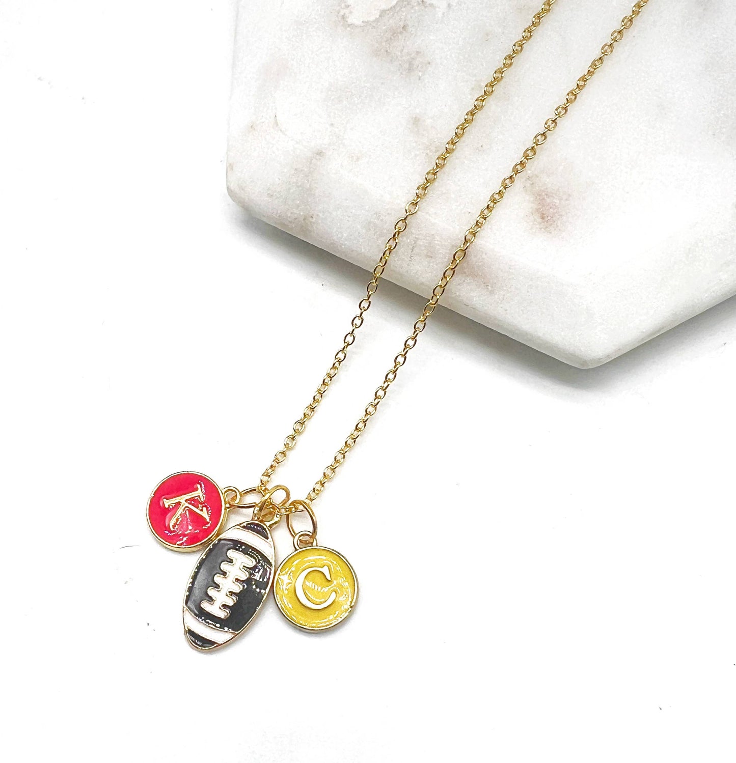 Red Yellow KC Football Charm Chiefs Kansas City Necklace