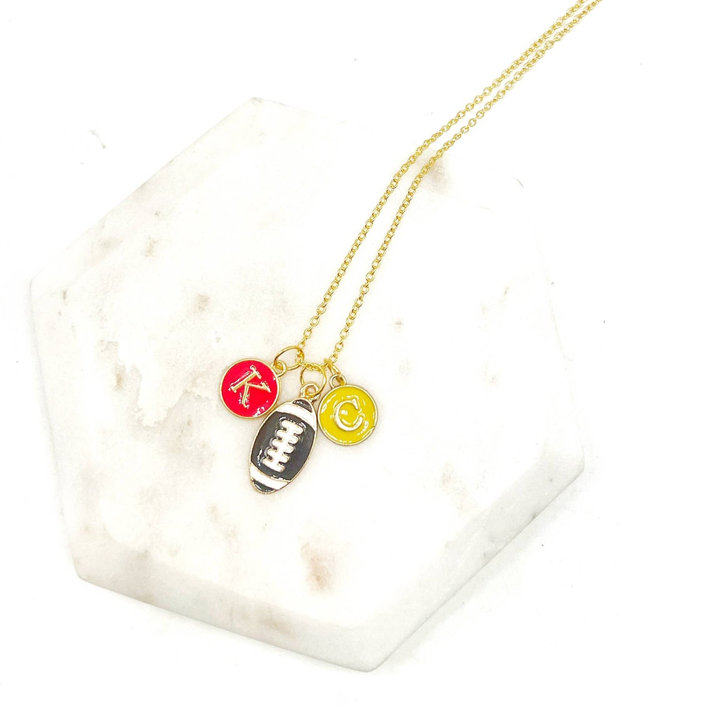 Red Yellow KC Football Charm Chiefs Kansas City Necklace
