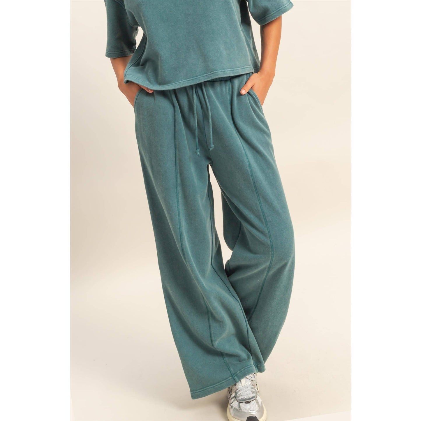Acid Wash French Terry Wide-Leg Pants