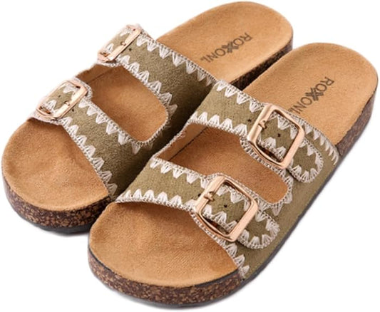 Olive Women's Fashion Cork Sole Double Buckle Sandal