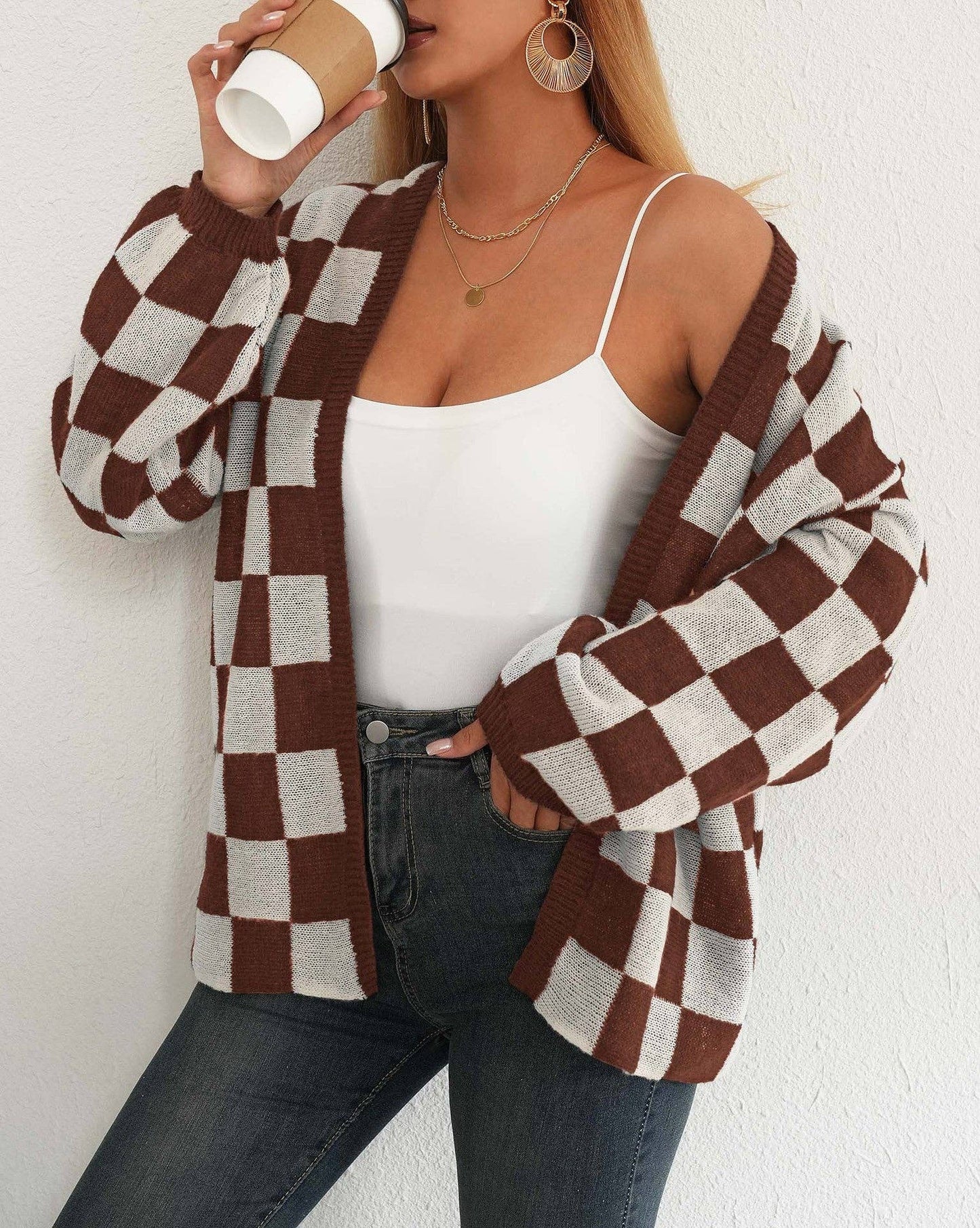 Plaid Colorblock Open Cardigan Sweater | Cozy Casual Layer
