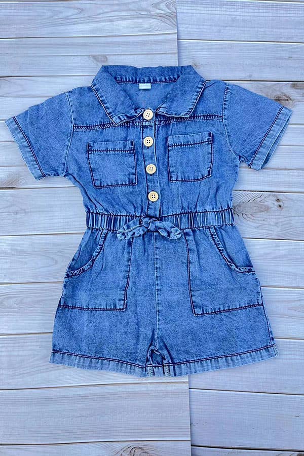 One piece soft denim toddler girls jumpsuit