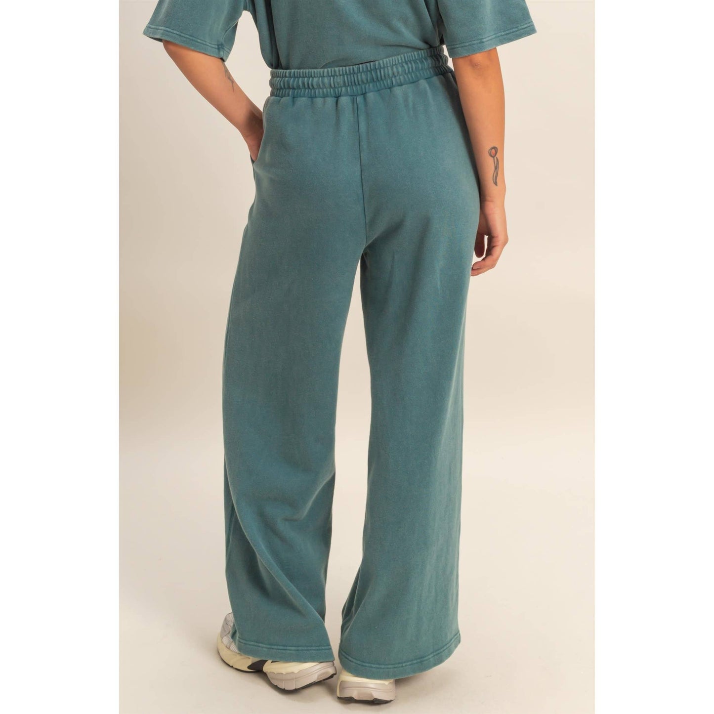 Acid Wash French Terry Wide-Leg Pants