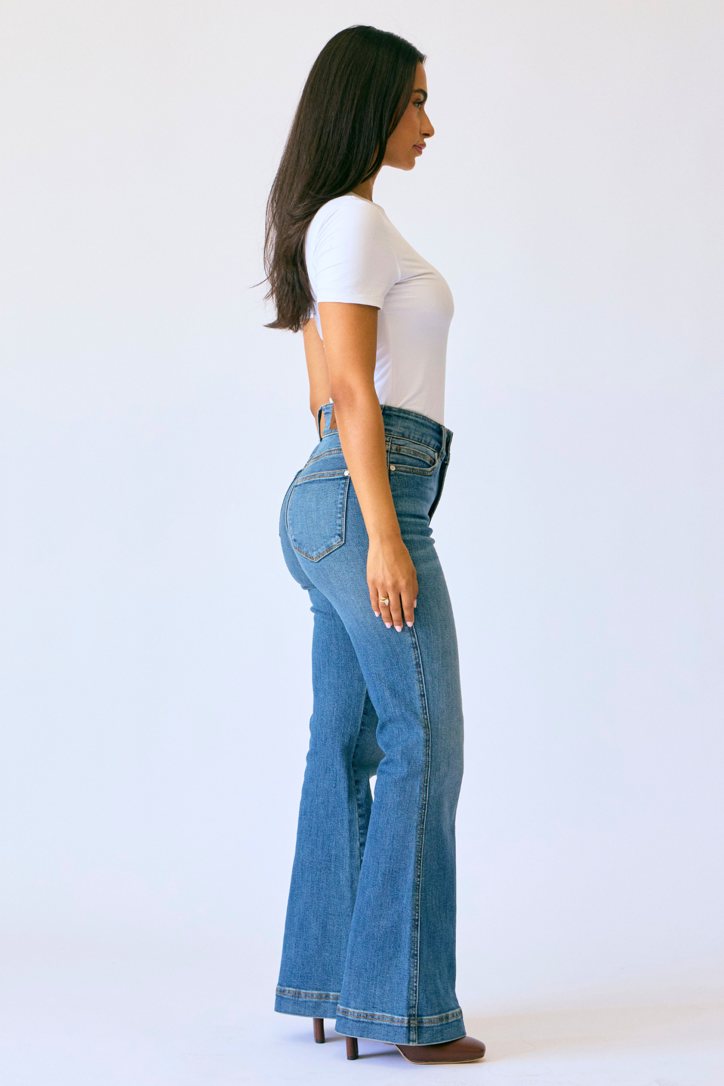 Judy Blue High Waist Petite Tummy Control Double Button Flar