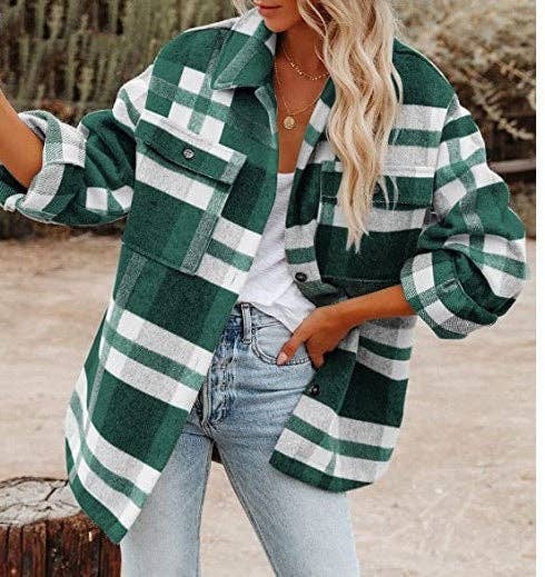 Women's Plaid Button Down Flannel Shirt Jacket