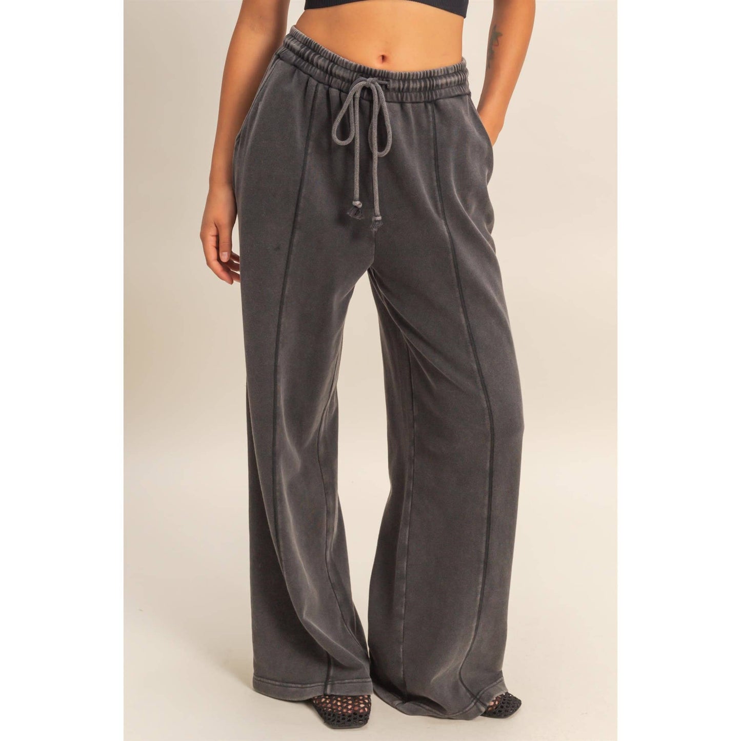 Acid Wash French Terry Wide-Leg Pants