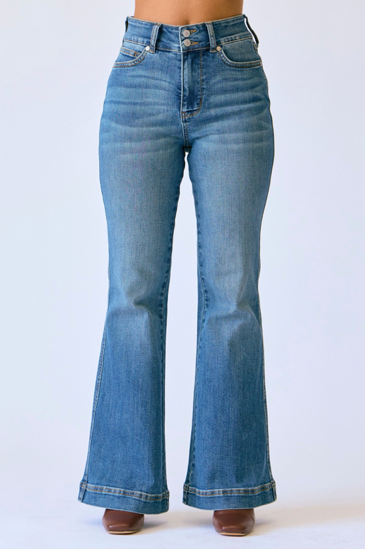 Judy Blue High Waist Petite Tummy Control Double Button Flar