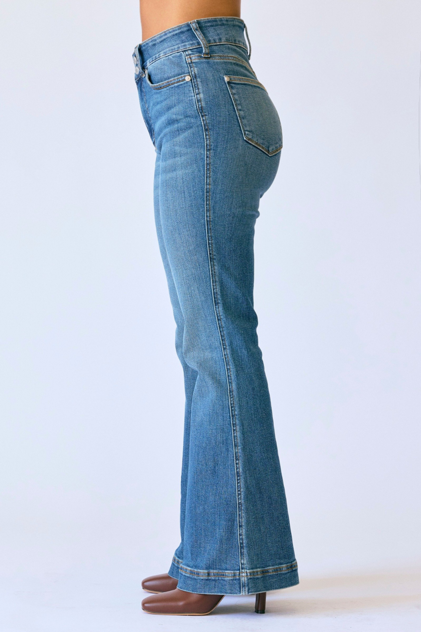 Judy Blue High Waist Petite Tummy Control Double Button Flar