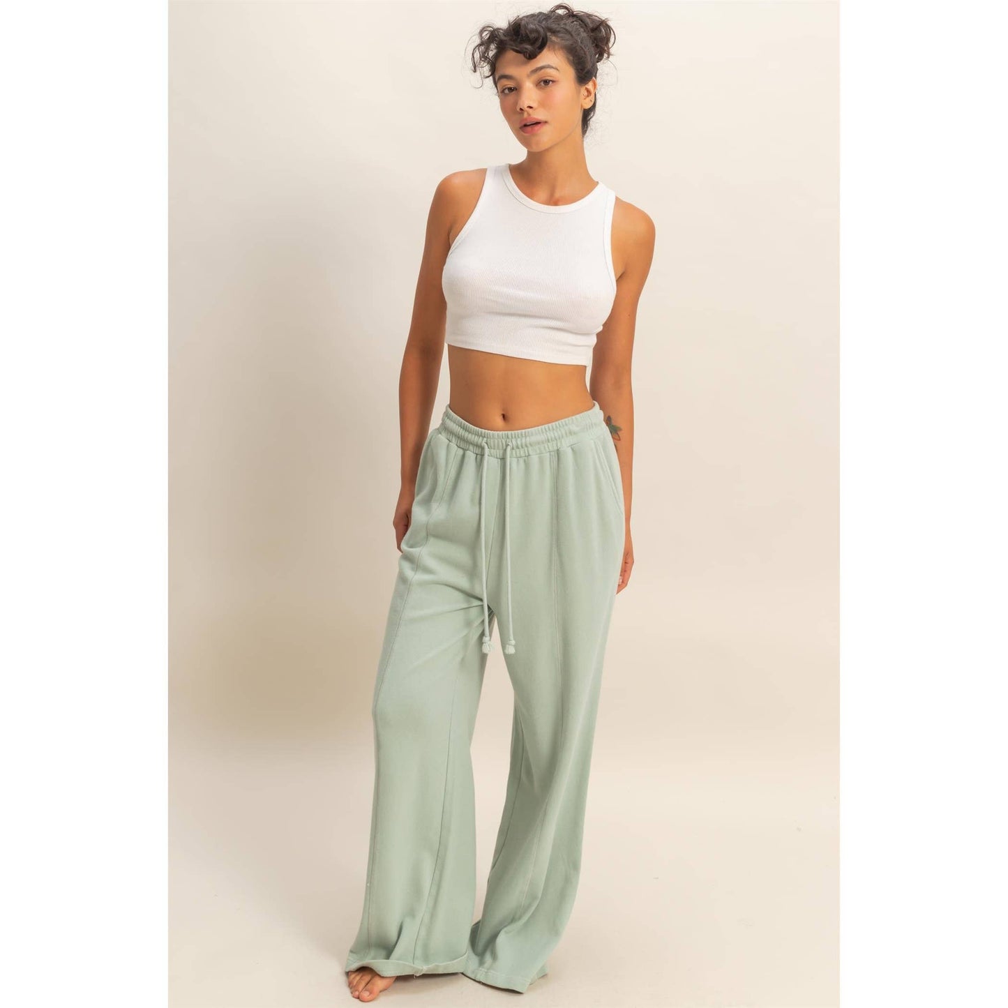 Acid Wash French Terry Wide-Leg Pants