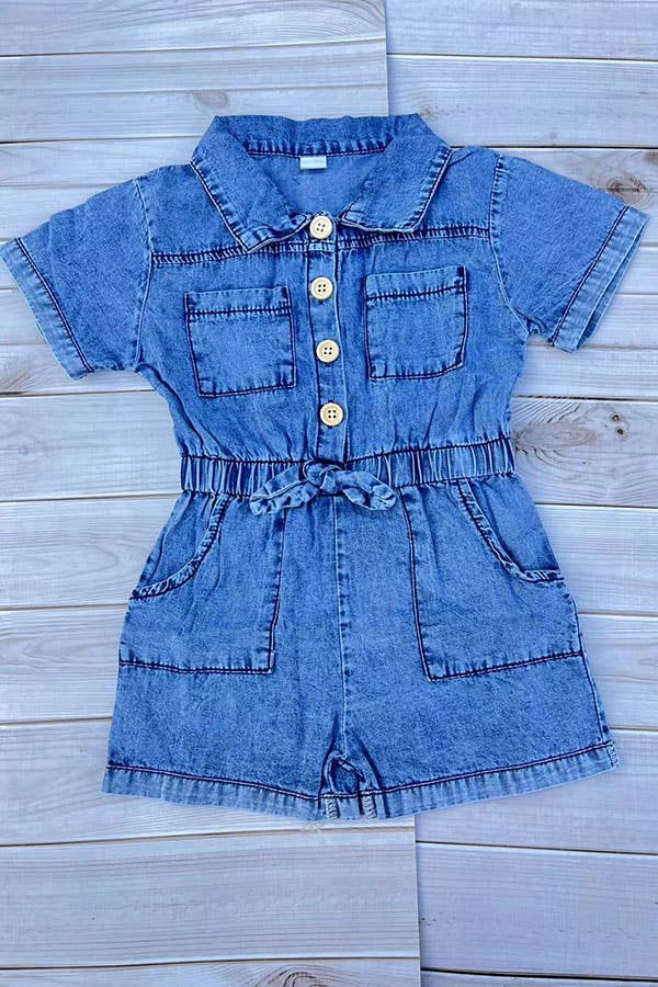One piece soft denim toddler girls jumpsuit