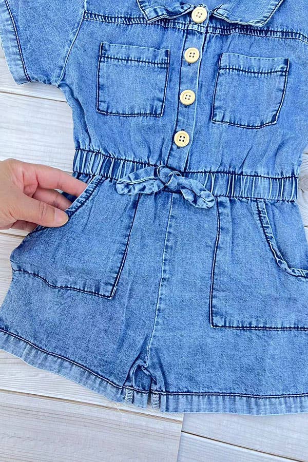 One piece soft denim toddler girls jumpsuit