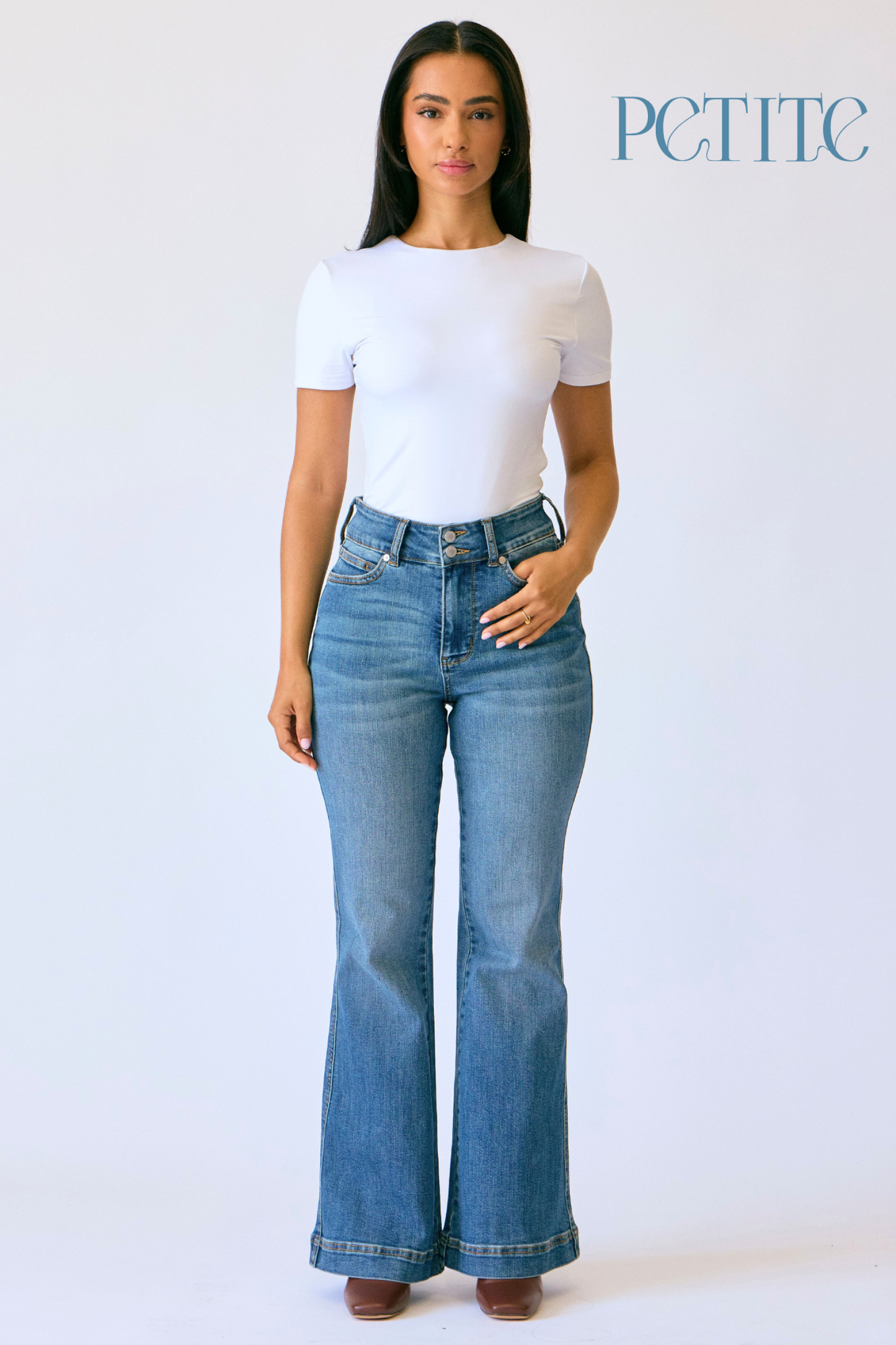 Judy Blue High Waist Petite Tummy Control Double Button Flar