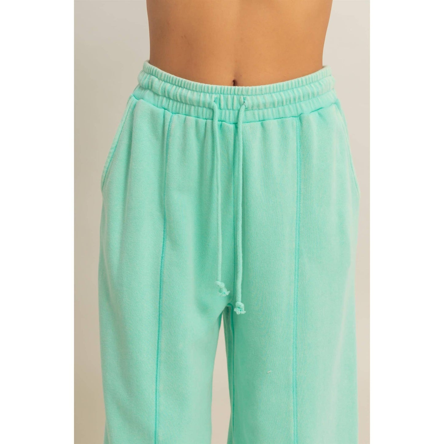 Acid Wash French Terry Wide-Leg Pants