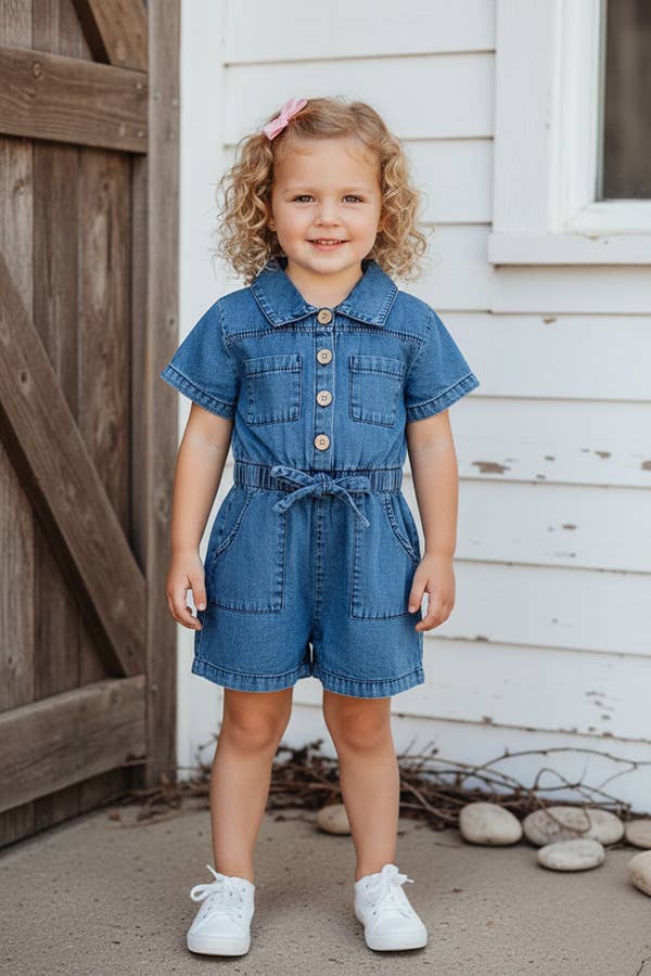One piece soft denim toddler girls jumpsuit