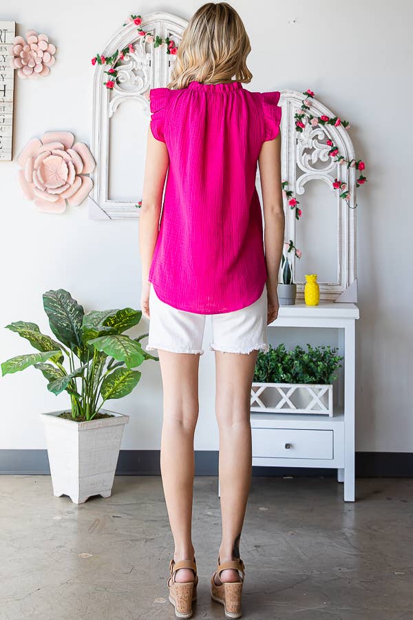 Ruffle Neck Women's Cotton Blouse