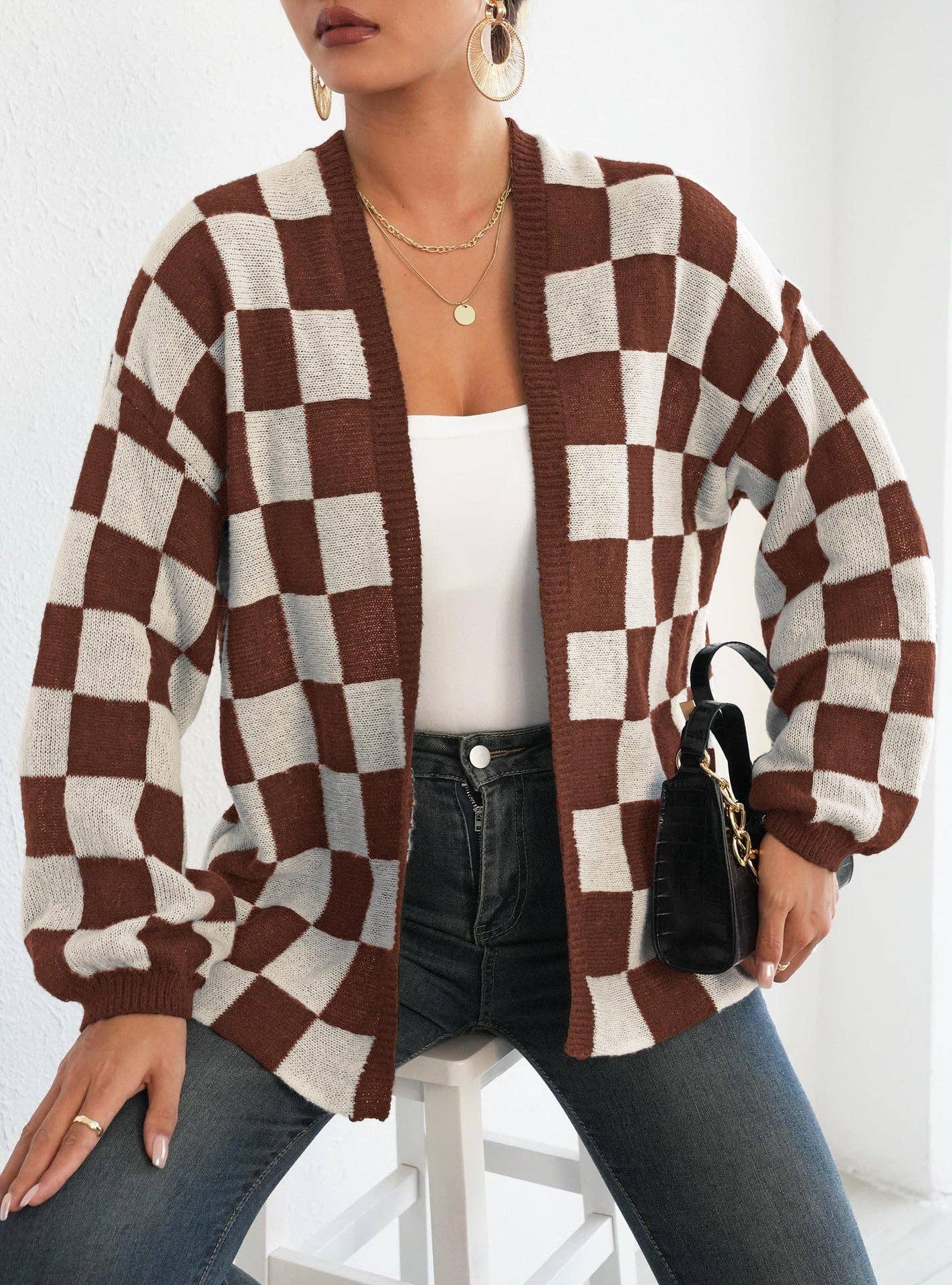 Plaid Colorblock Open Cardigan Sweater | Cozy Casual Layer