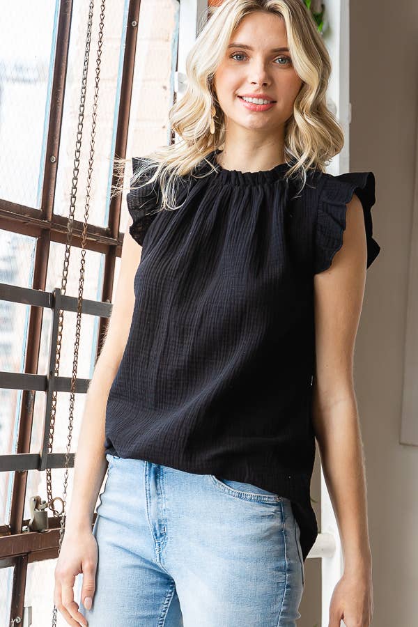 Ruffle Neck Women's Cotton Blouse