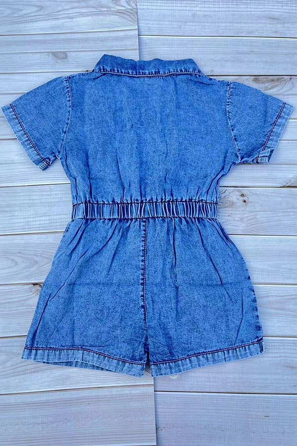 One piece soft denim toddler girls jumpsuit