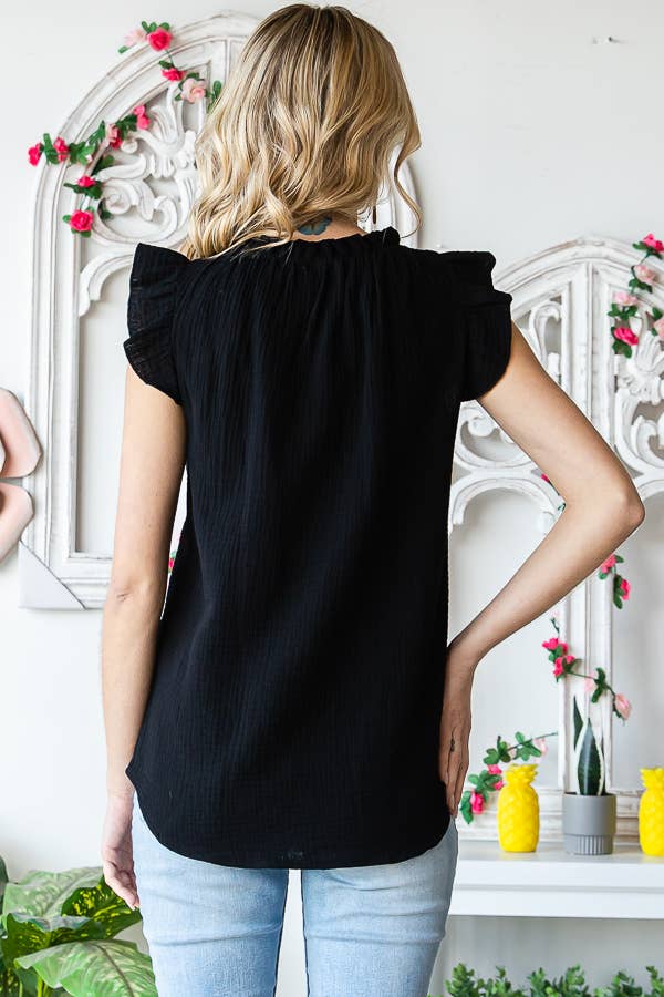 Ruffle Neck Women's Cotton Blouse