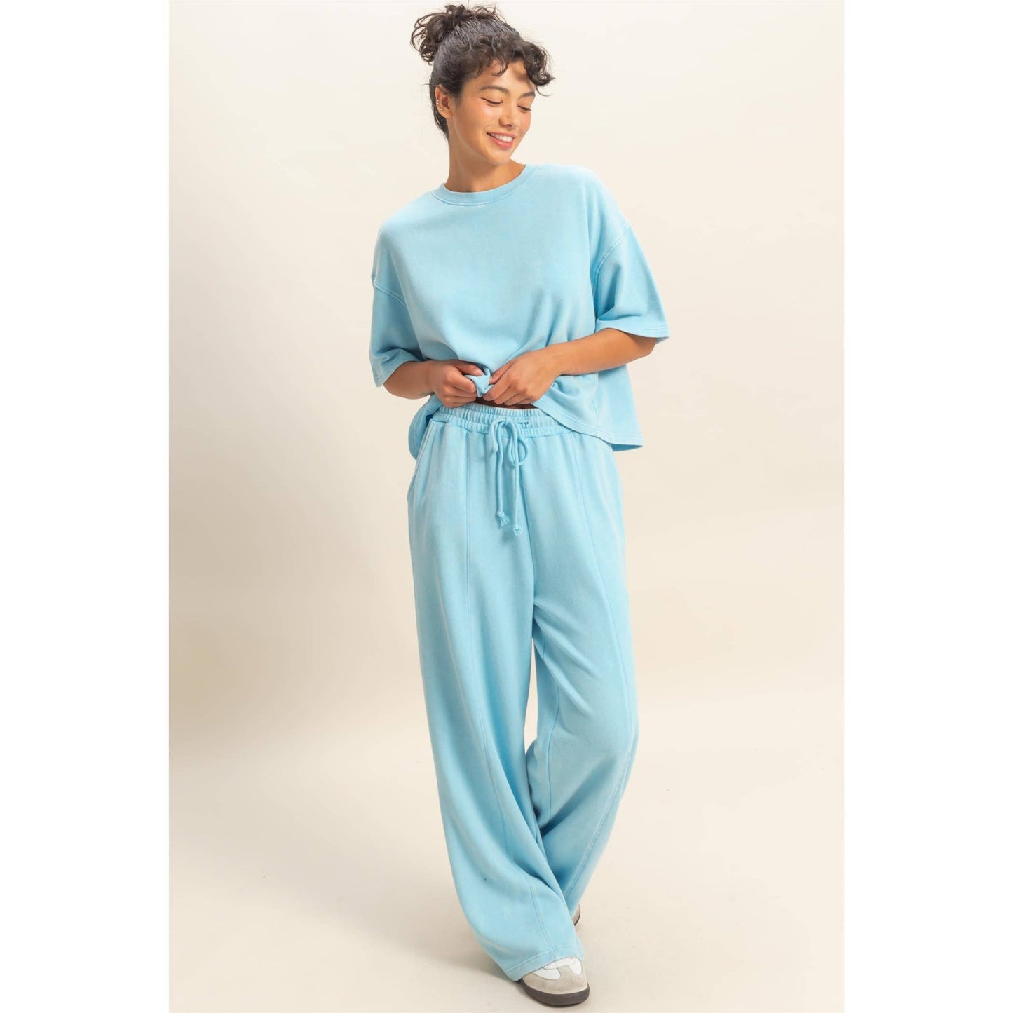 Acid Wash French Terry Wide-Leg Pants