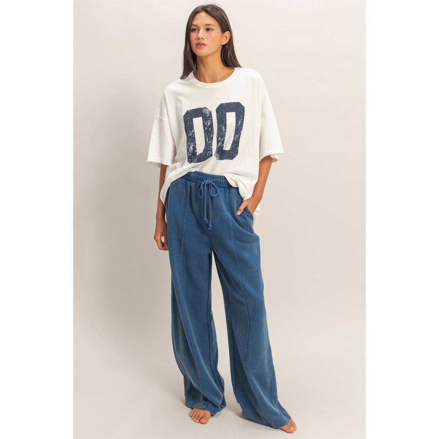 Acid Wash French Terry Wide-Leg Pants