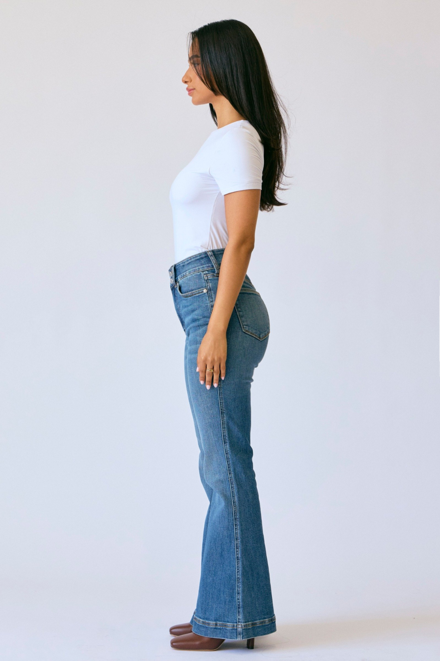 Judy Blue High Waist Petite Tummy Control Double Button Flar