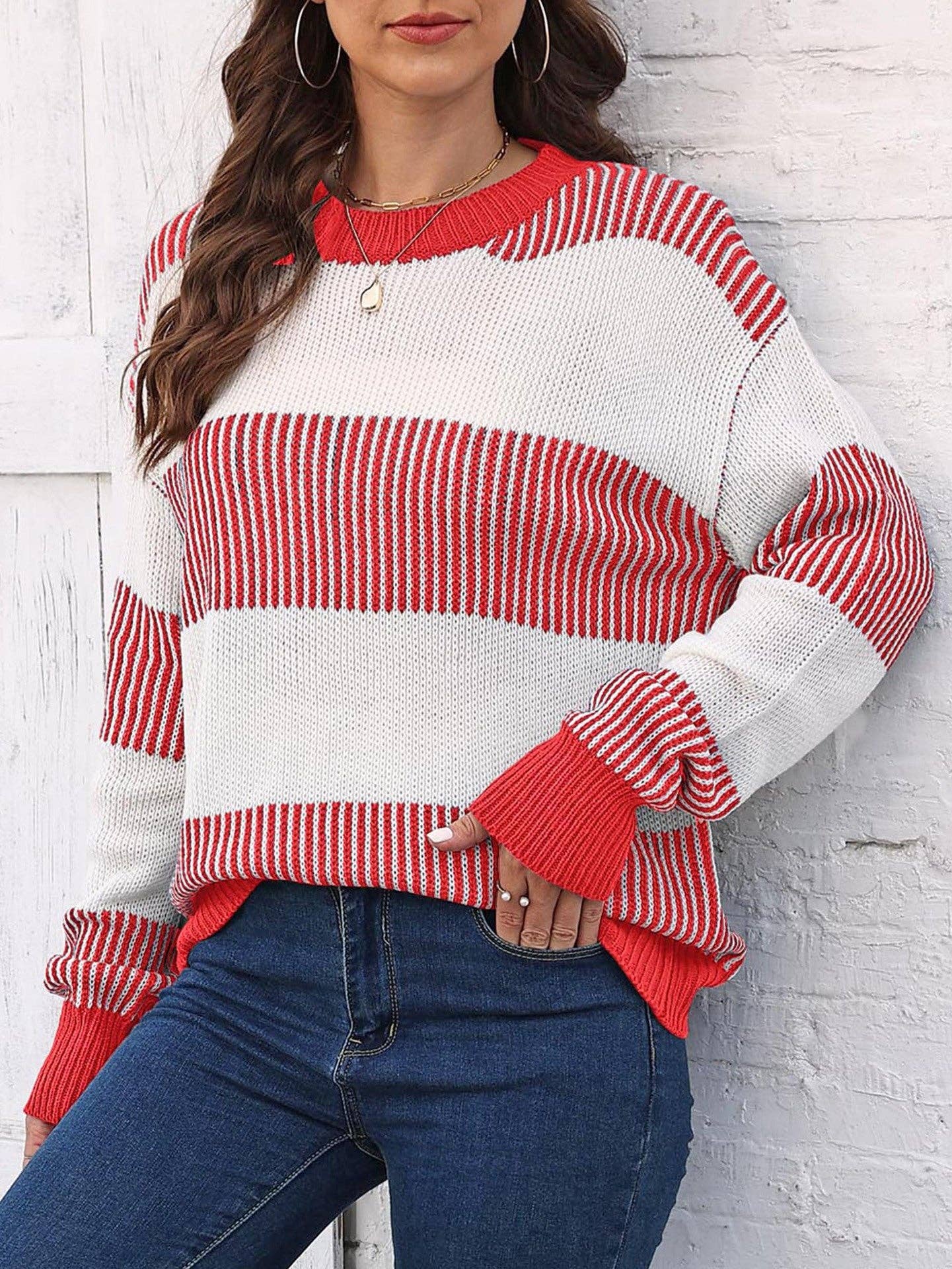 Plus Size Colorblock Striped Sweater