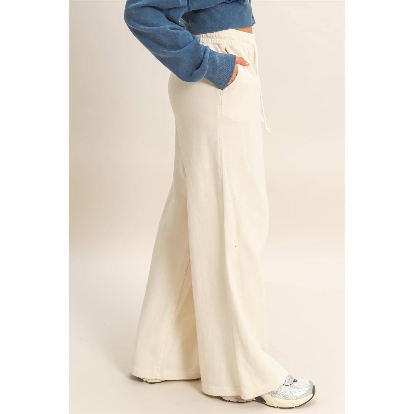 Acid Wash French Terry Wide-Leg Pants