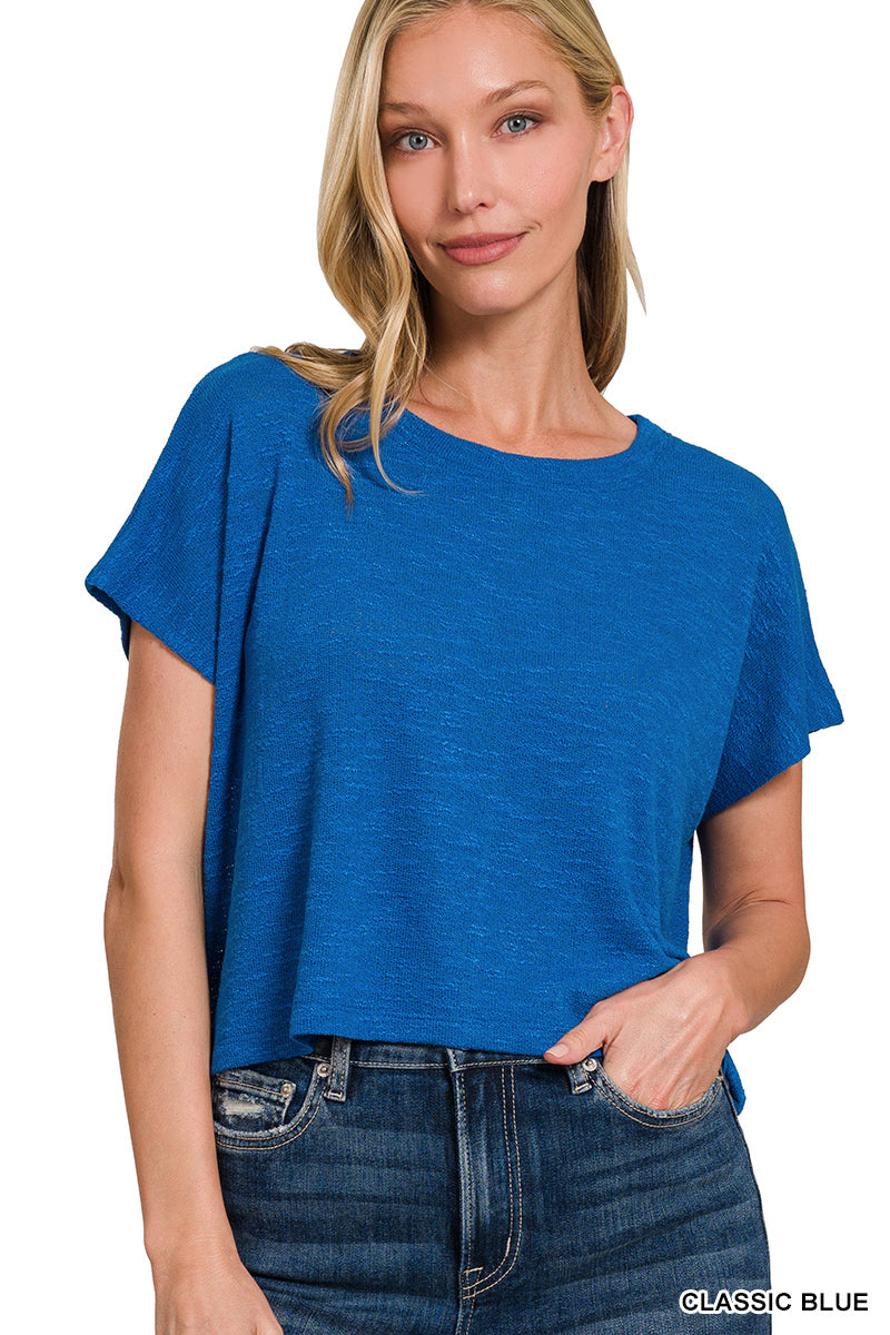 Round Neck Slub Hacci Cropped Top