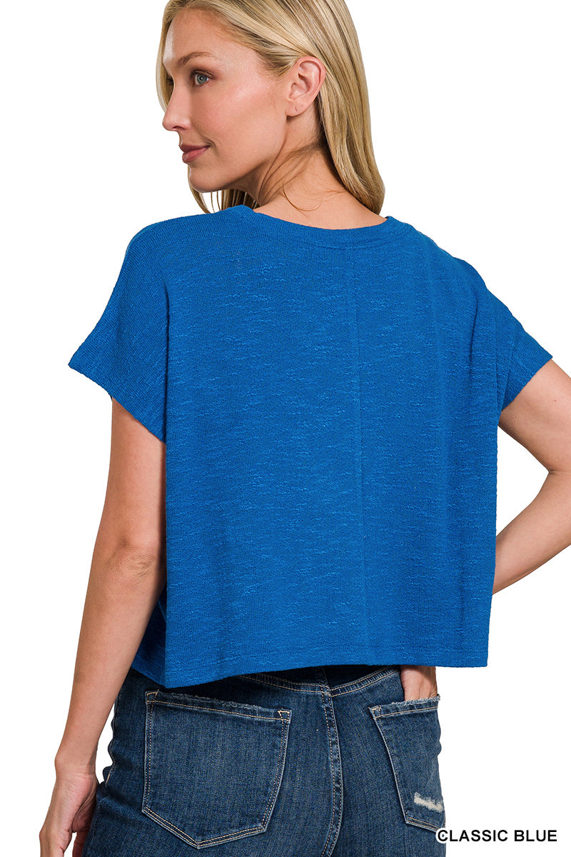 Round Neck Slub Hacci Cropped Top