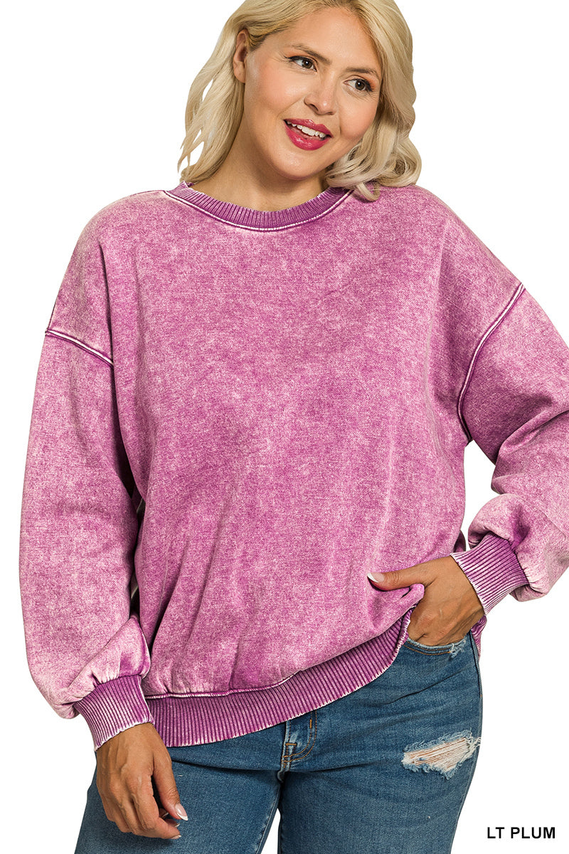 LT Plum Plus Acid Washed Fleece Oversized Pullover