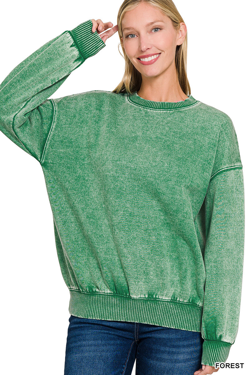 Forest Acid Washed Fleece Oversized Pullover