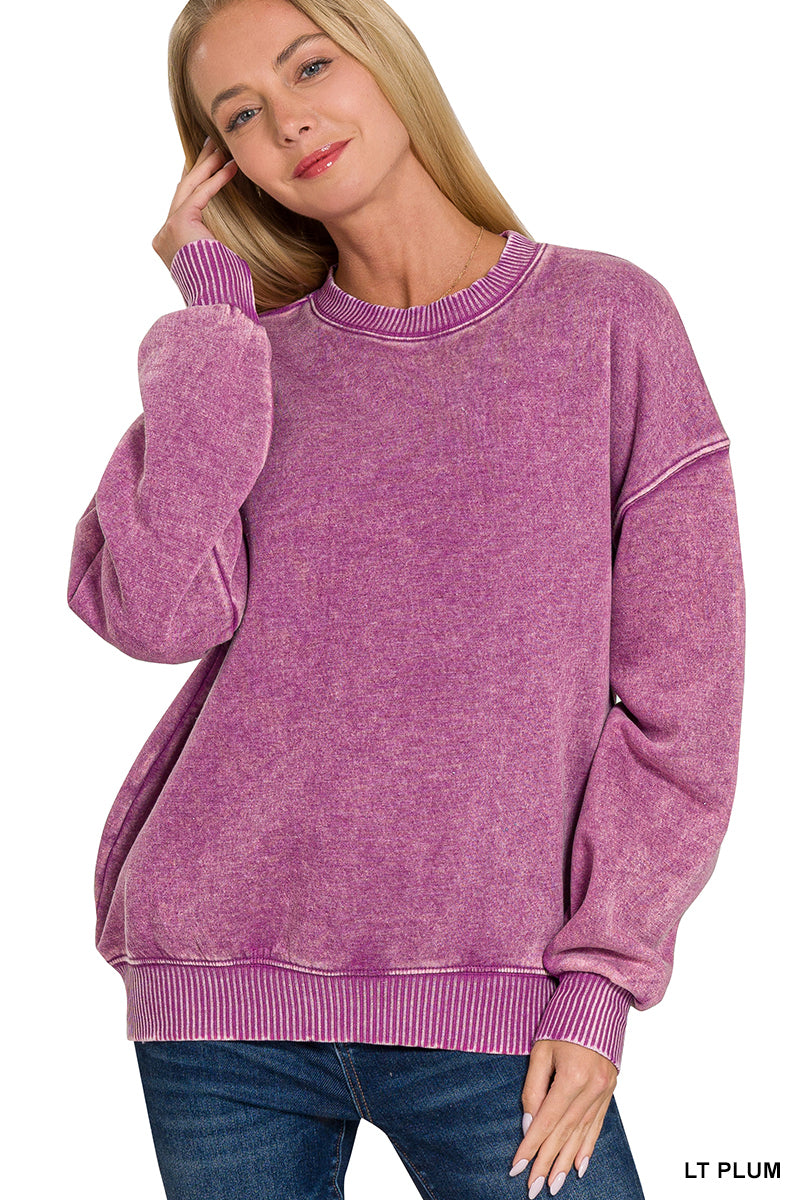 LT Plum Acid Washed Fleece Oversized Pullover