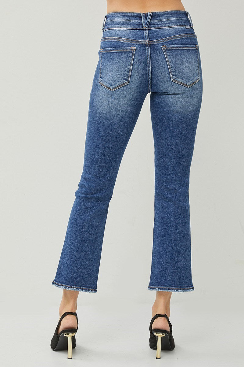 Risen High Rise Straight Leg Ankle Distressed Jeans