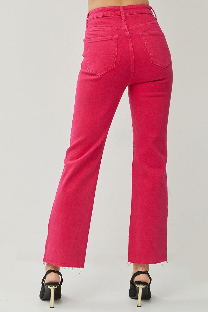 Risen High Rise Ankle Jeans In Fuchsia
