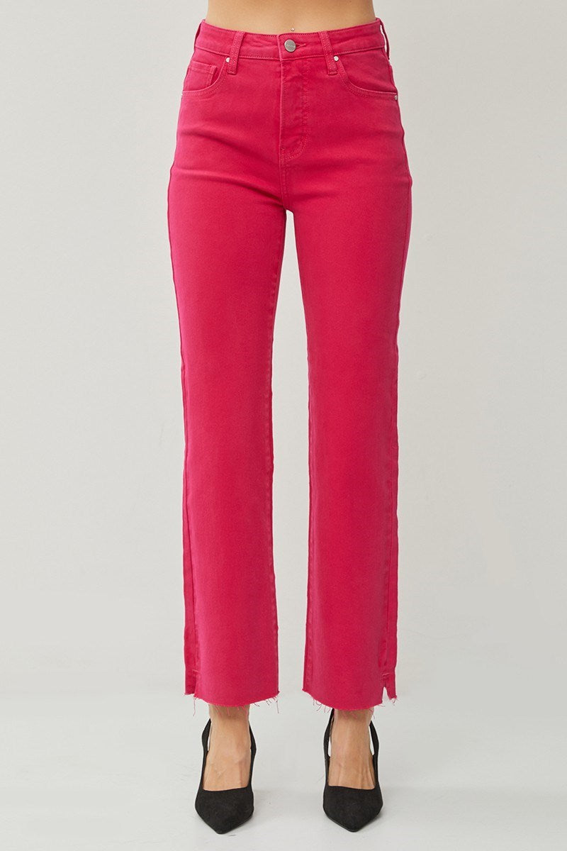 Risen High Rise Ankle Jeans In Fuchsia