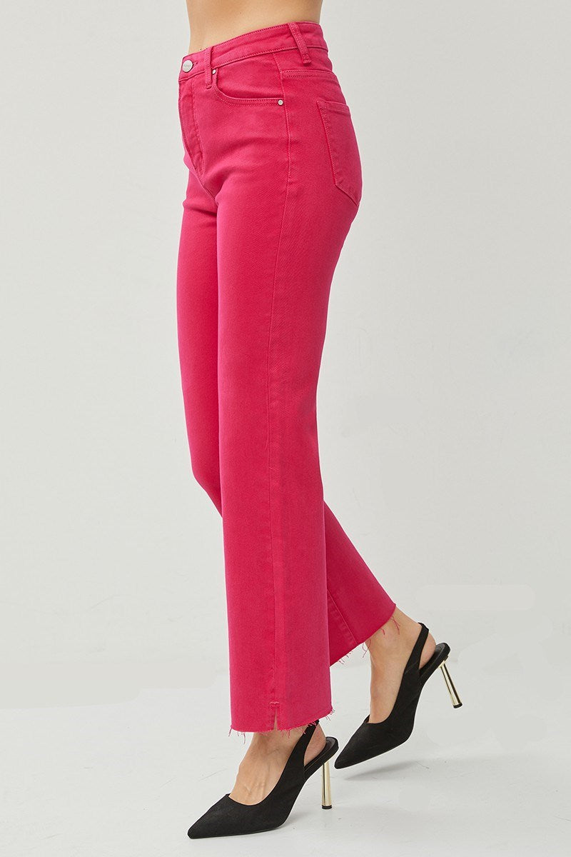Risen High Rise Ankle Jeans In Fuchsia